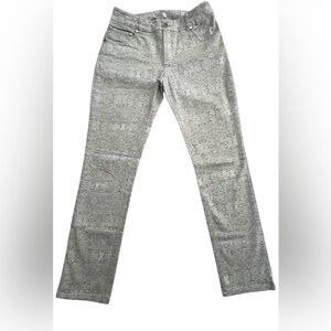 Eric Beige Printed Paisley Gray Ankle Stretch Pants, Size 4